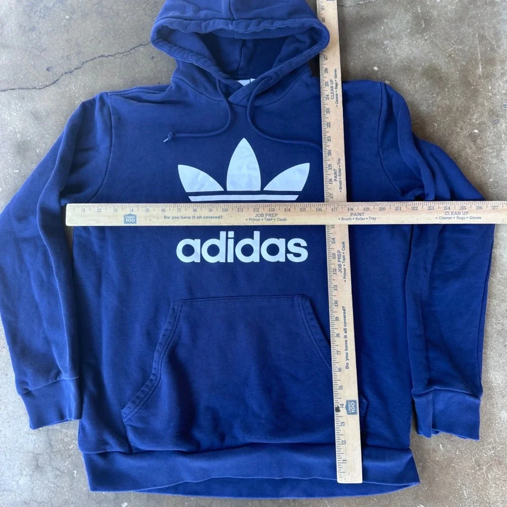 Adidas Trefoil Hoodie Mens Large Navy Blue Excellent Pullover Logo Sweatshirt